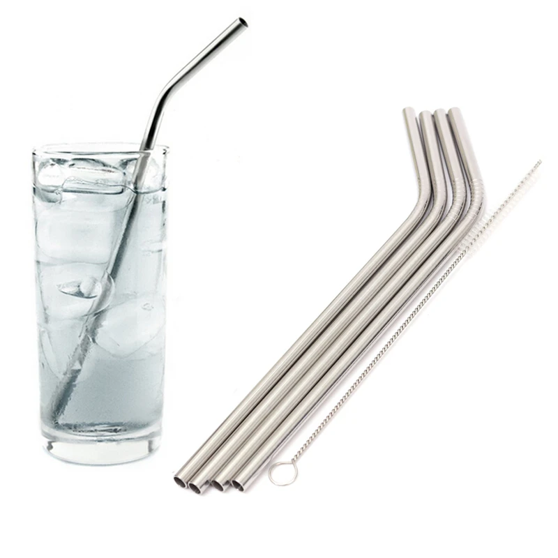 

New 4 Pcs Straight Stainless Steel Drinking Straws For Yeti 30oz Tumbler With 1 Pc Cleaning Cleaner Brush