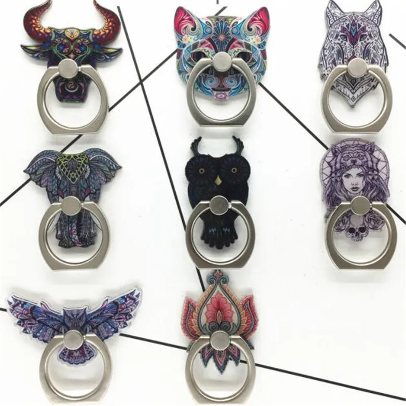 

360 Degree Cat Owl Cow Animal Finger Ring Smartphone Stand Holder Mobile Phone Holder Stand For iPhone Acrylic All Smart Phone