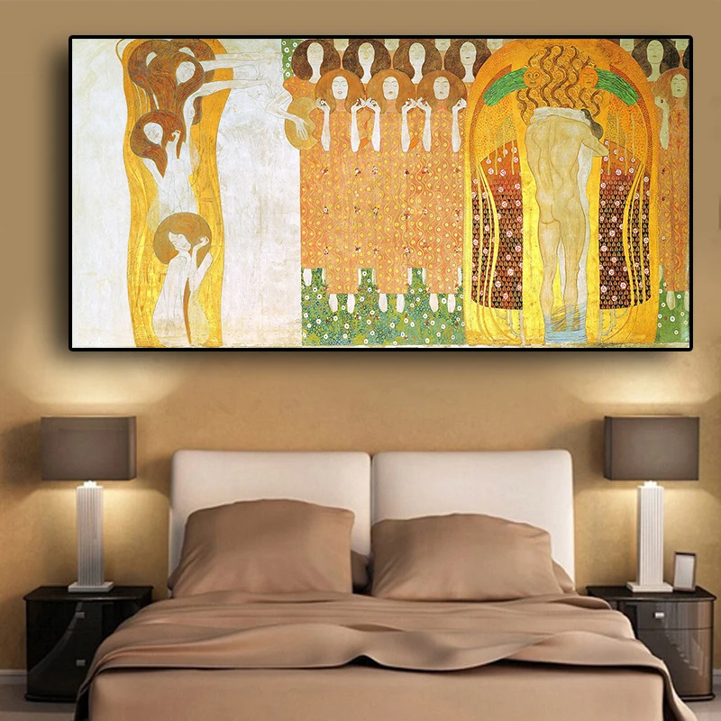 Beethoven Frieze by Gustav Klimt Reproduction Oil Painting on Canvas Art Posters and Prints Cuadros Wall Picture for Living Room