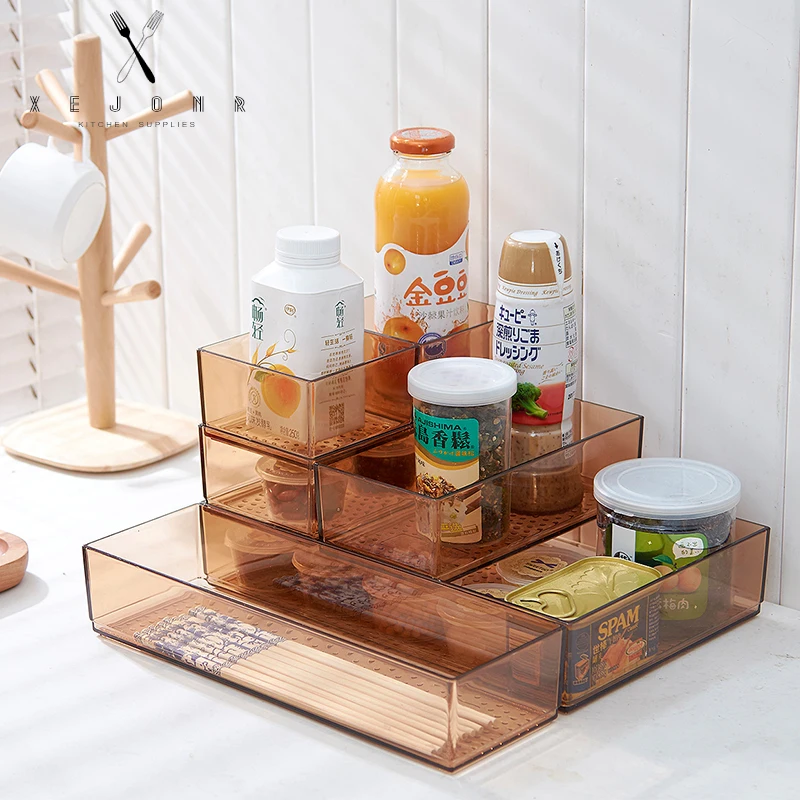 

XEJONR Storage Boxes 4 Sizes Cosmetic Plastic Table Stationery Organizer Case Home Kitchenware Food Cosmetic Storage Case Box