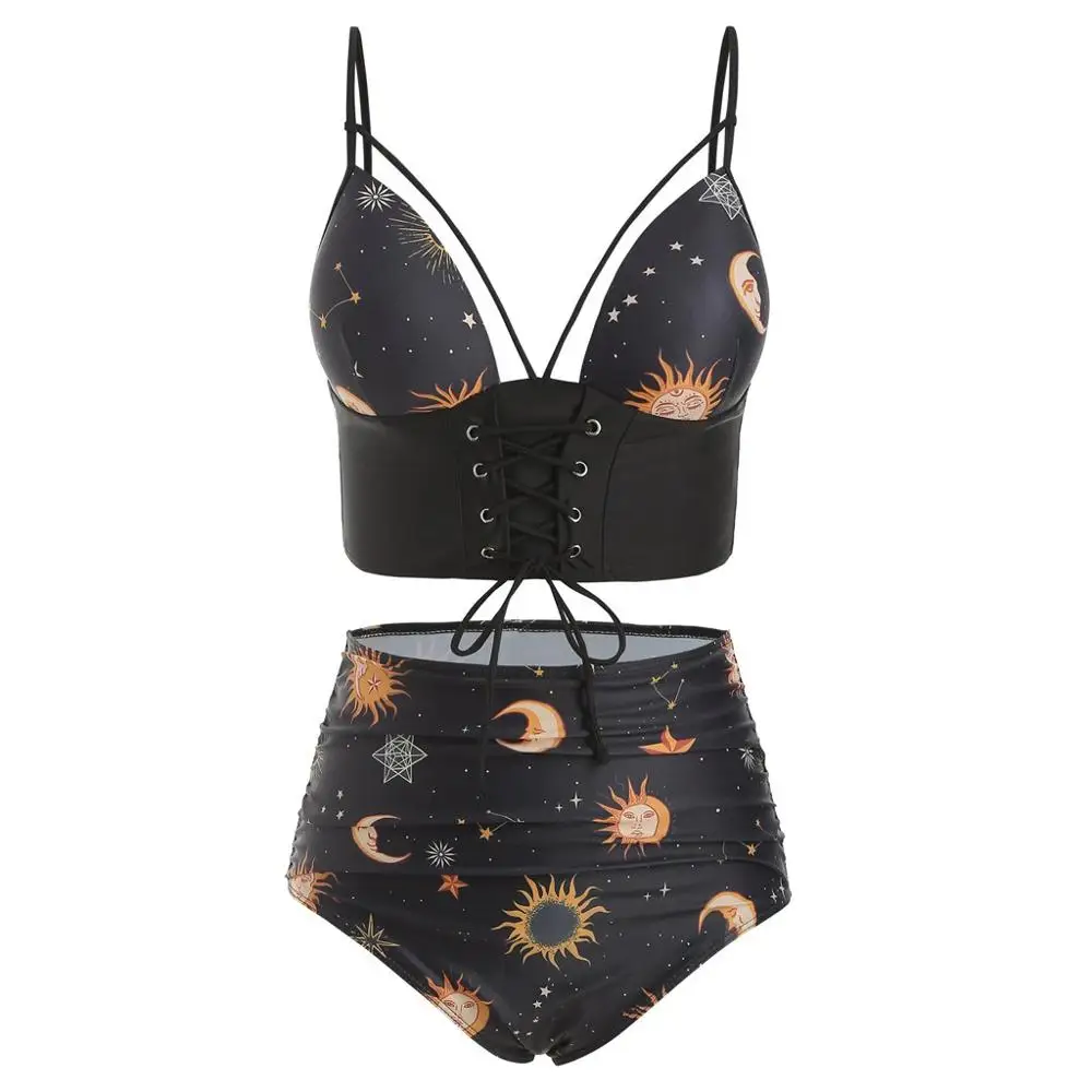 

Women Two Piece Push Up Sets Plus Size Beachwear Swimsuit Bikini Multi-rope Straps Stars Sun Split bikini maternity swimwear A1