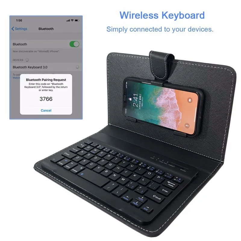 Luxury PU Leather Wireless Keyboard Phone Case for iPhone