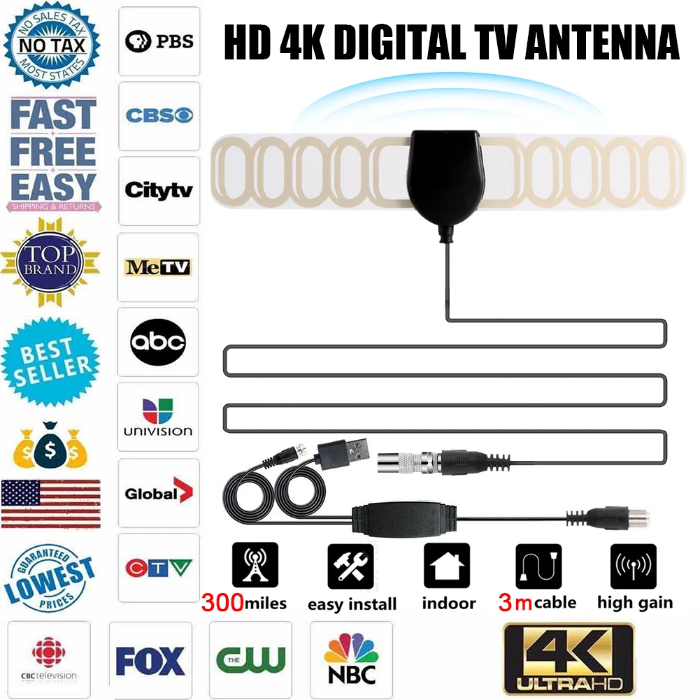 ТВ антенна ТВ 300 Mile HD 4K цифровой Крытый четкое видение 5DBI мини DVB-T2 устройство высокого усиления