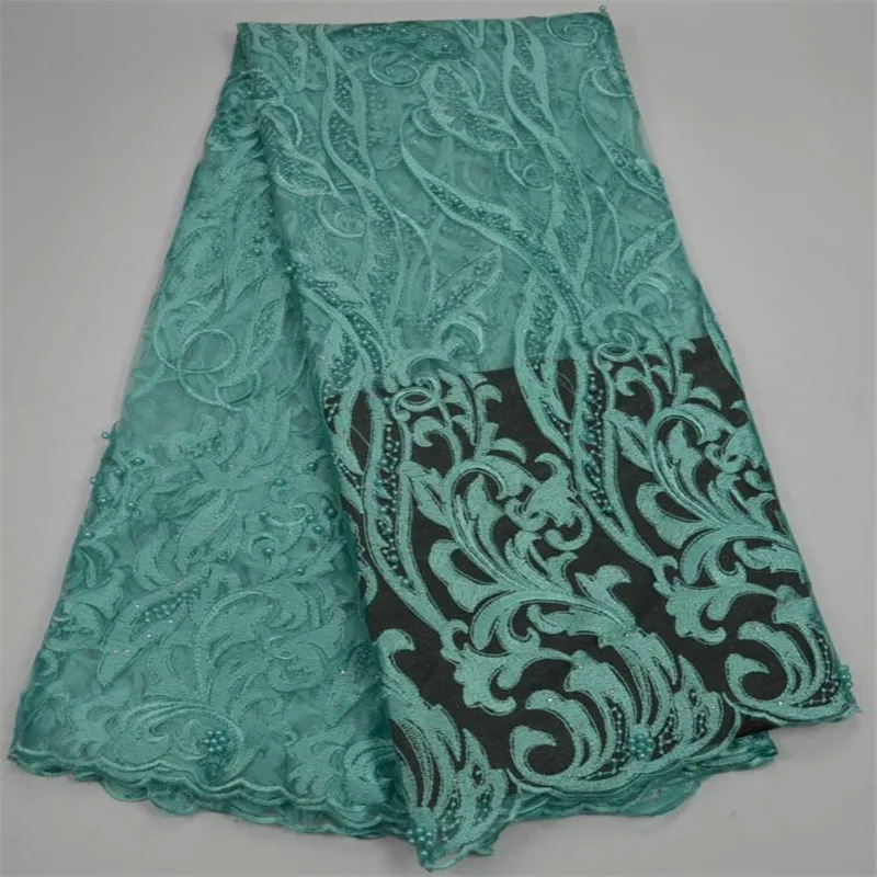

5 Yards/Lot 2018 Good Quality Beaded French Lace In Cheap Price African Lace Fabric With Many Beads For Lady Dress 30