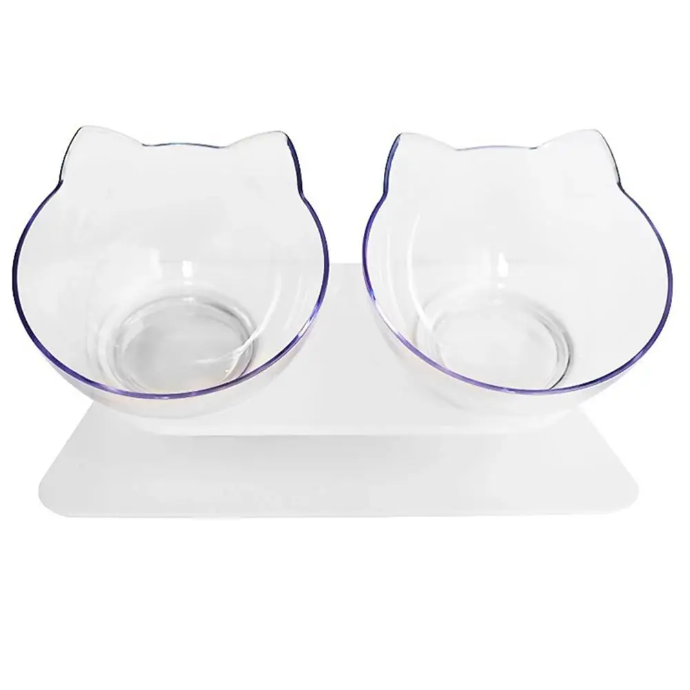 Двойная миска для кошек, собачья миска, прозрачная, как материал, нескользящая миска для еды с защитой, Шейная прозрачная миска для кошек