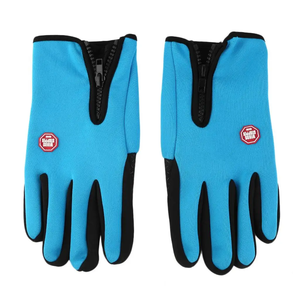 Мужские и женские перчатки с сенсорным экраном для планшета, зимний теплый дышащий для занятий спортом на улице, кемпинга, походов, полный палец, зимняя длина 25 см - Цвет: blue