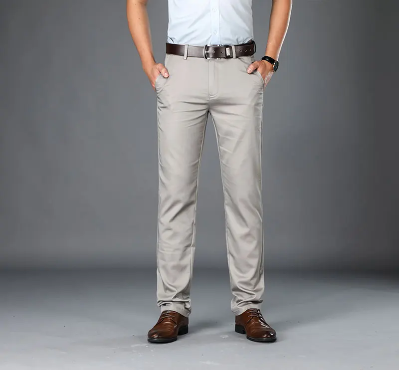 beige pants Лето-осень брюки мужские брюки в стиле милитари мужские торжественное платье брюки Slim Fit Lycell Tencel костюм брюки человек - Цвет: beige pants