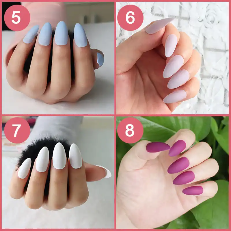 24pcs Set Light Blue Full Cover Almond Stiletto Nails Matte Frosted Soft Fake Nails Art Salon Tips Pure Candy Colours Options False Nails Aliexpress