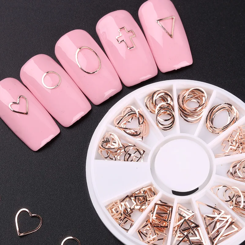 

1box Hollow Frames Heart Ring Waterdrop Triangle Square Cross Sequins Nail Art Decorations 3d Manicure DIY Accessory New Design