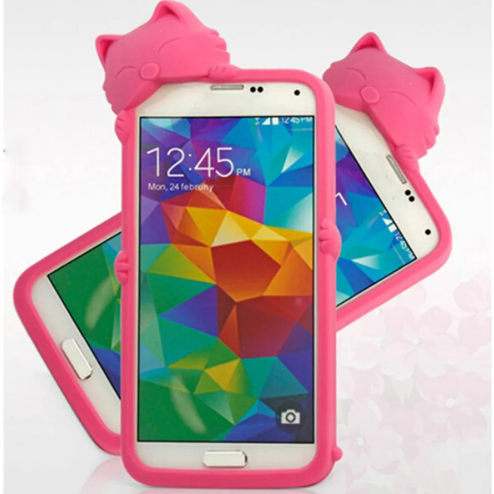 3d Cartoon Cute Diffie Cat Silicone Cover For Samsung Galaxy S5