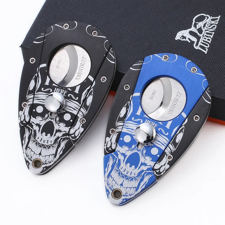 

Mini Gadget Pocket Skull Desiang Stainless Steel Sharp Dual Blades Latch Closed Cigar Cutter W/ Gift Box