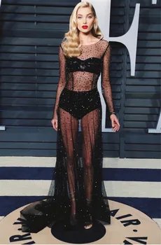 

2018new style dress sexy women mesh see-though o-neck The stars veil bandage celebrity body con evening party dresses wholesale