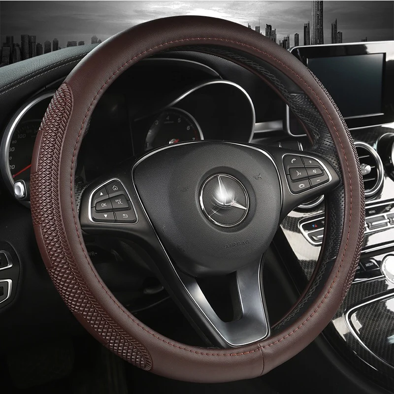 

2019 new fashion business sports 36 cm 37 cm 38CM leather steering wheel covers the interior accessories on the car steering whe