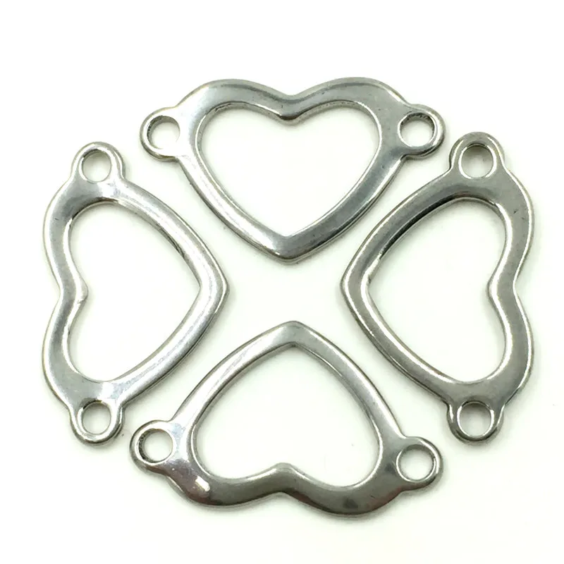 100Pcs DIY Stainless Steel Hollow Heart Connectors Silver Tone Jewelry