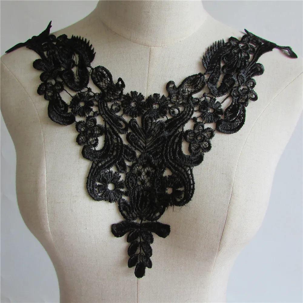 

black Embroidered Lace Collar Neckline Venise Applique Embroidery Sewing on Patches Sewing Fabric Accessories YL147