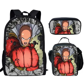 

Jackherelook 3PCS Set Anime One Pouch Man Hero Saitama Print Kids Boys Schoolbags Middle School Students Bookbags Kids Backpacks