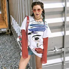 Новинка поддельные две сшитые рукава женские футболки с длинным рукавом Мультяшные буквы граффити Печатные Топы футболки уличная одежда