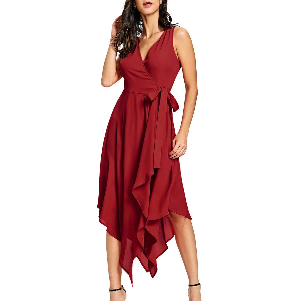 

V-Neck woman dresses Sleeveless Bandage large size dresses Asymmetrical Bohemian Long Dress vestido elbise robe#G9
