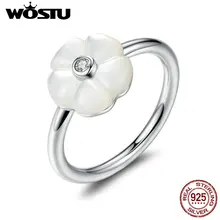 Wostu 100% real 925 plata esterlina luminoso flores madre-de-perla anillos compatible con el original de anillo de la joyería