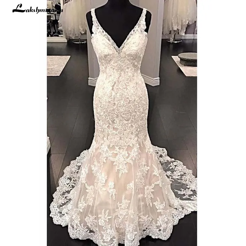 Роскошное длинное кружевное свадебное платье с v-образным вырезом без рукавов; свадебное платье; Vestidos de novia