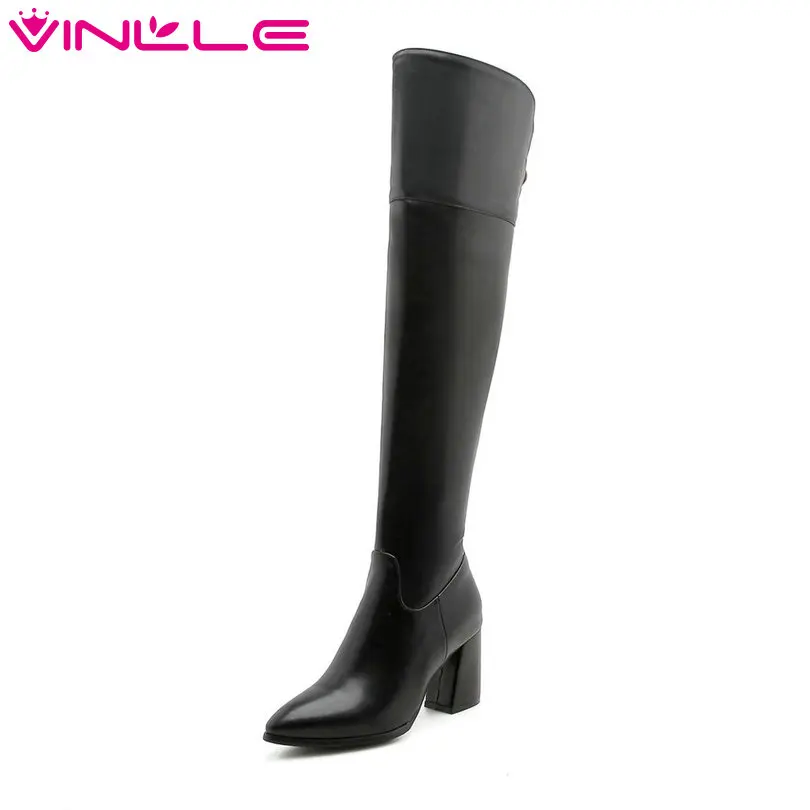 

VINLLE 2019 Women Over The Knee High Boots Elegant Black Fashion Women Shoes Platform Zipper Winter Women Boots Size 34-43