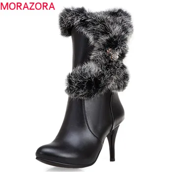 

MORAZORA 2019 new arrival women ankle boots round toe thin high heel winter boots zip pearl fashion party prom shoes ladies