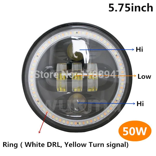 

1piece Harley motorcycle 5.75 inch 50W hi/lo led headlight Round with angle lights for driving lights