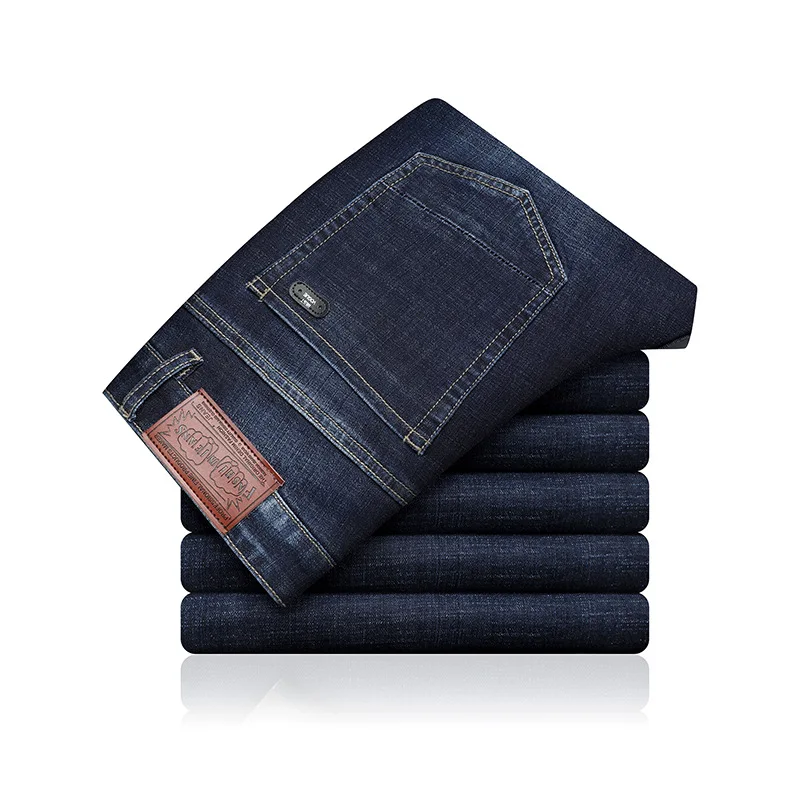 Dark blue Мужские джинсы брюки Умные повседневные Прямые джинсы для мужчин хлопок обычный синий деним узкие джинсы мужские брюки мужские длинные брюки карго - Цвет: Dark blue
