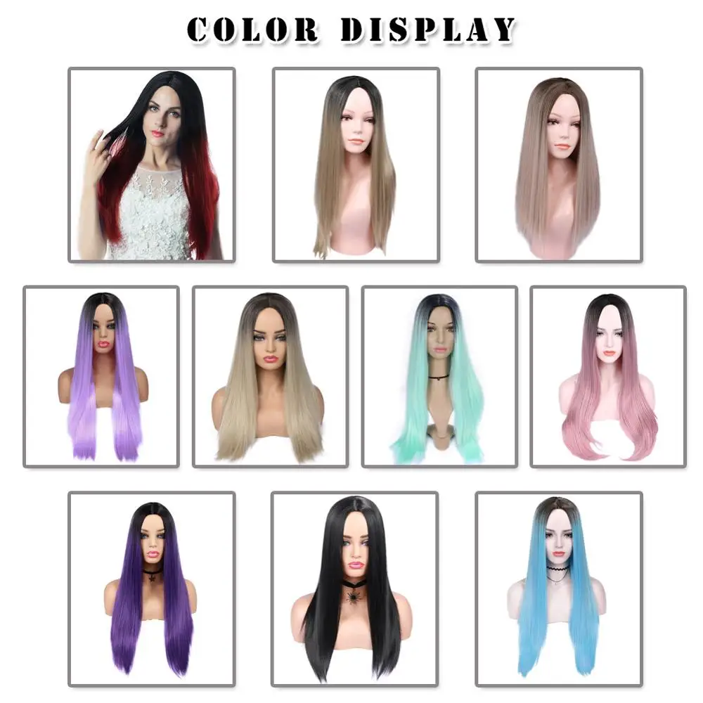 Wignee pelucas rectas de fibra sintética resistente al calor de alta densidad para mujeres Ombre rosa/gris/sin pegamento Cosplay Natural peluca de pelo Wignee pelucas rectas de fibra sintética resistente al calor de alta densidad para mujeres Ombre rosa/gris/sin pegamento Cosplay Natural peluca de pelo