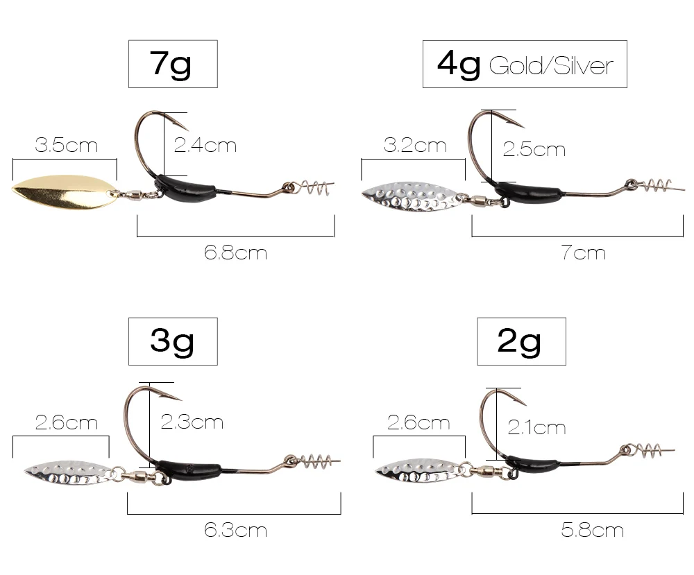RoseWood 2g 3g 4g 7g 3pcsLot Sharp Crank Fishing Hooks GoldSilver Crank Jigging Hook Metal Spoon With Add Weight Lead Tools  (2)