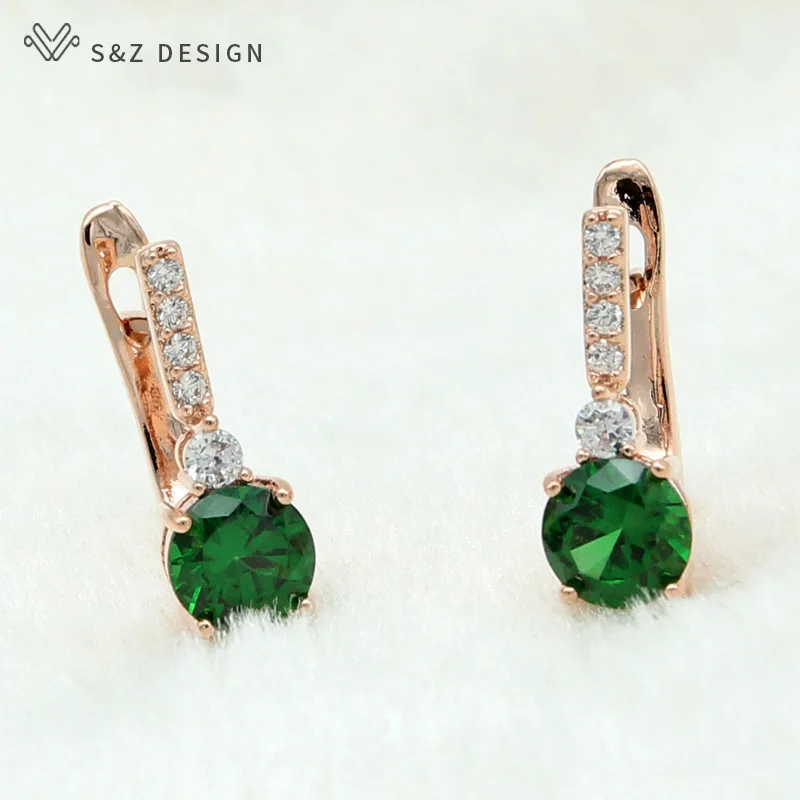 S&Z DESIGN New Fashion Round 585 Rose Gold Color Cubic Zirconia Dangle Earrings For Women Girl Wedding Party Jewelry