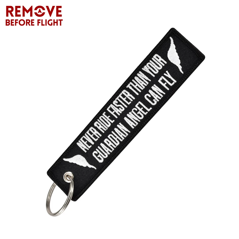 

Black Embroidery Key Chain for Motorcycles Key Fobs Key Ring OEM Keychain Never Drive Faster Than Your Guardian Angel Can Fly