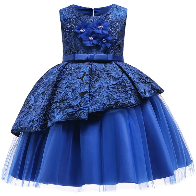 

Flower Girls Children Dresses Tulle Spliced Backless Ball Gown Vintage Princess Dress Girls Party Beading Kids Dresses for Girls