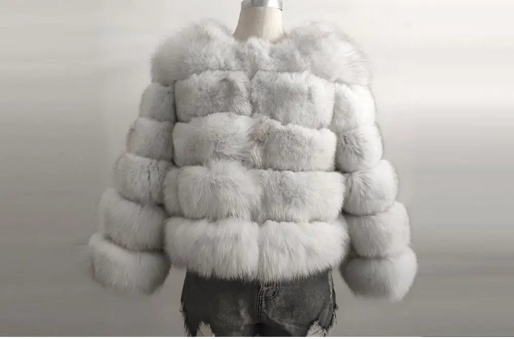Furealux Новая женская теплая шуба из натурального Лисьего меха короткая зимняя меховая куртка верхняя одежда из натурального меха голубой лисы пальто для женщин Горячая Акция