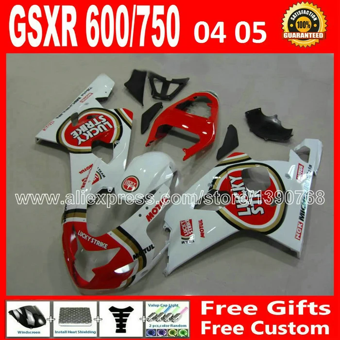 Высококачественные глянцевые белые для 2004 2005 SUZUKI GSXR 600 750 красные Обтекатели K4 RIZLA
