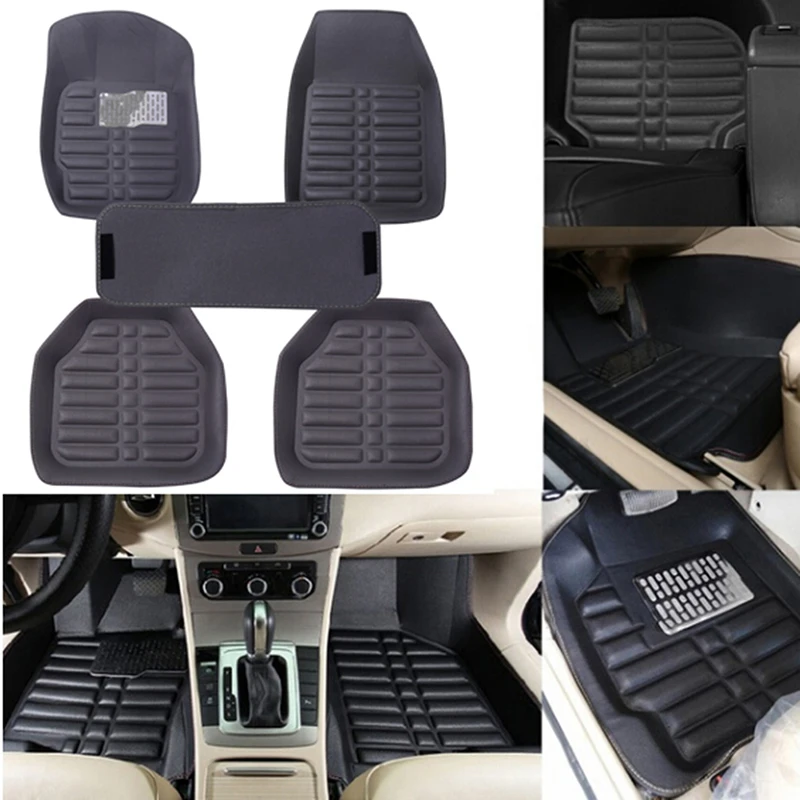 

5 Pcs PU Black Floor Mats All-Weather Universal 5 Seats Car FloorLiner Carpets Set