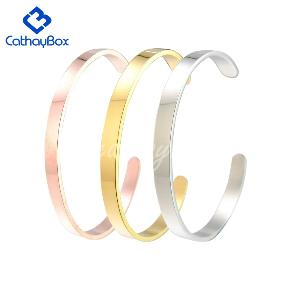 

50PCS/Lot Women Silver Rose Gold Solid 316L Stainless Steel Blank Cuff Bangle