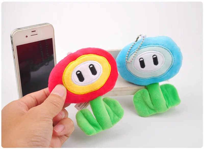 Game Super Mario Bros Plush Toys Cute Cartoon Red Flame Sun Flower Blue Ice Flower Cartoon Key Bag Pendants Dolls 10cm 10pcslot (2)