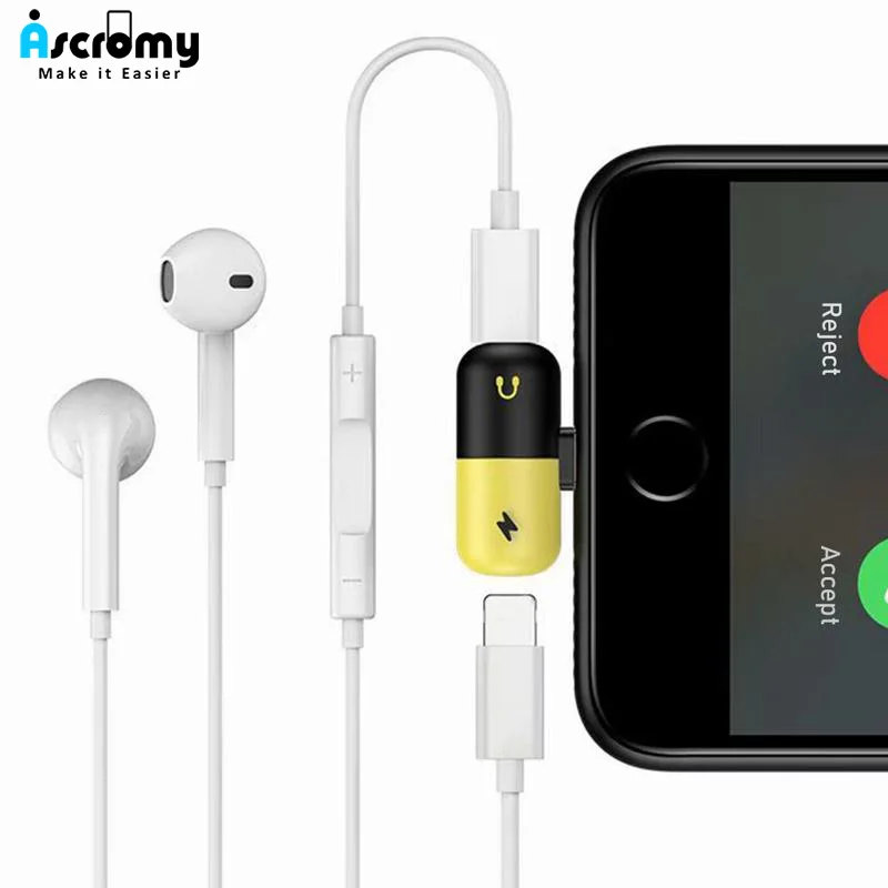 Koop Ascromy Dual Poorten Adapter Splitter Voor iPhone X 10 8 7 Plus 8 Pin Hoofdtelefoon Jack Aux Opladen Kabel Adapter telefoon Accessoires