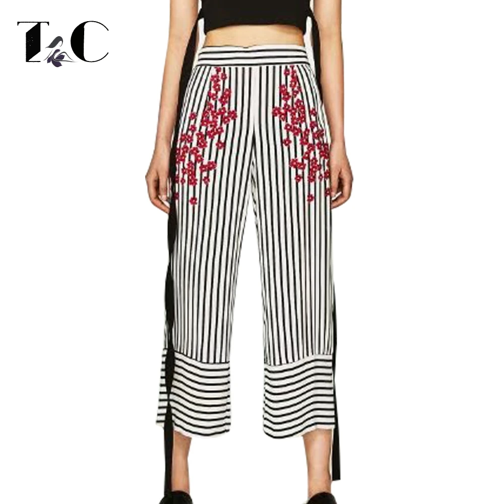 TC Pantalones Rayados 2017 Pantalones Flojos Mujeres Elegantes Pantalones Rayas Verticales Negro de Cintura Alta Pantalones Anchos de La Pierna| | - AliExpress
