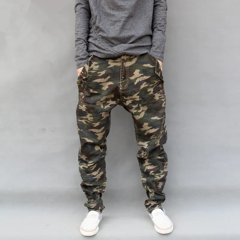 Men Camouflage Harem Pants Cotton Twill Camo Pattern Drop Crotch