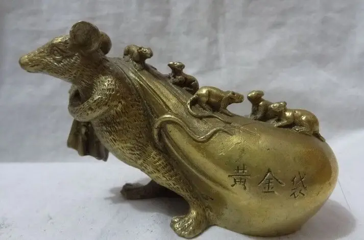 

Chinese Zodiac Brass Lucky Animals Sculpture Wealth 5 Mouse Money Bag Statue