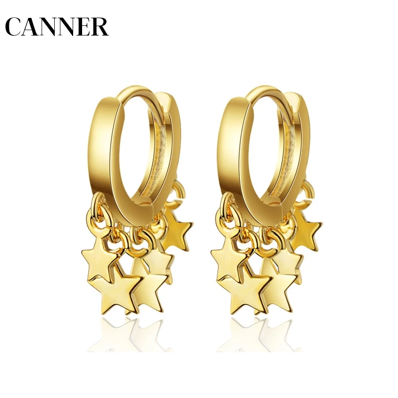 

CANNER 2019 Fashion Simple Star Stud Earrings for Women Gold Silver Color Round Personality Fashion Earings Fashion Jewelry R4