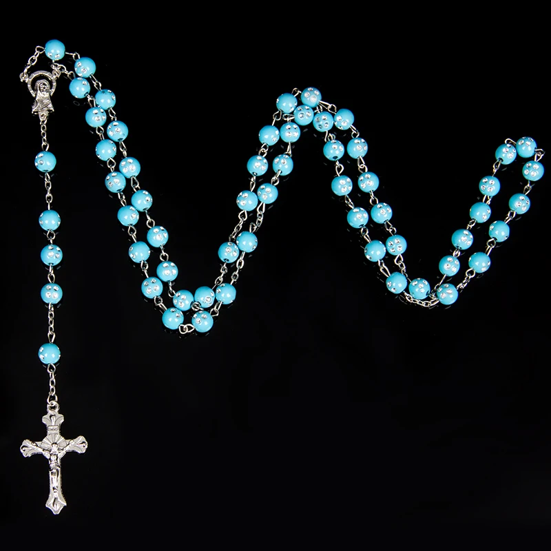 

White Rosary Beads Religious Catholic Rosary Necklace Five-Decade Rosary Prayer Jesus Crucifix Stars Mary Centerpiece