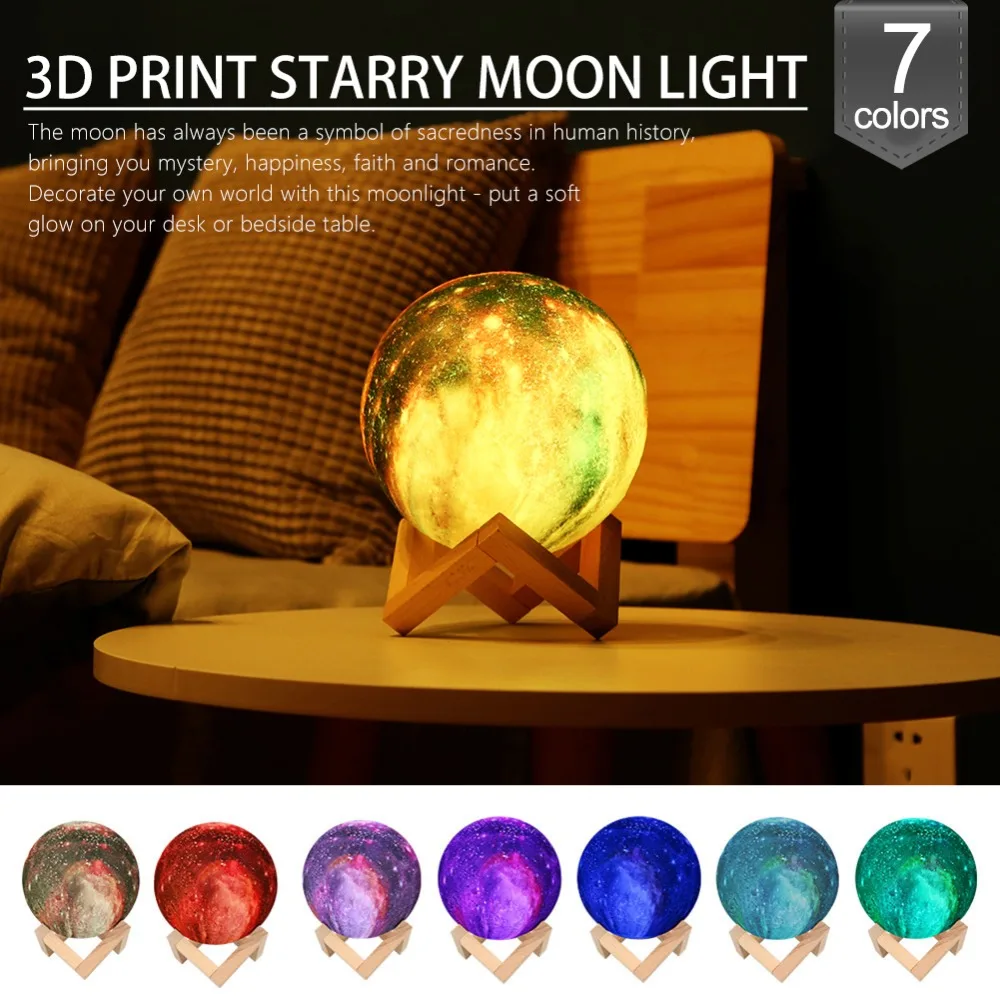 

3D Print Starry Sky Star Rechargeable Moon Lamp Color Change Touch Switch Bedroom Night Light Home Decor Creative Gift