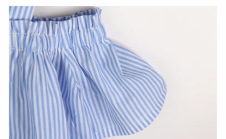 blue striped baby teenage girls shirts princess off shoulder loose cute teenage shirts Korean style spring summer autumn tops (13) - 