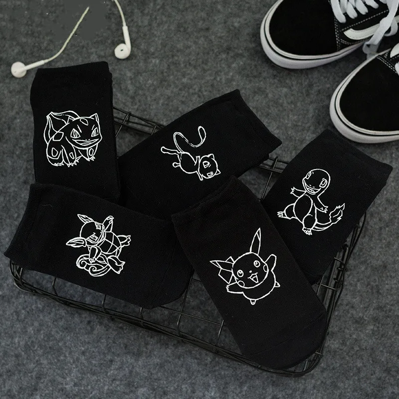 

Pokemon 3D printed socks unisex couple summer invisible socks fashion street Harajuku black & white short socks