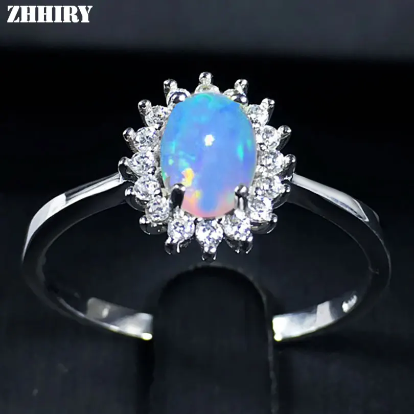 

Opla ring Real 925 sterling silver 100% natural Opal gem stone rings Platinum plated imitation diamond Fine jewelry Woman Noble