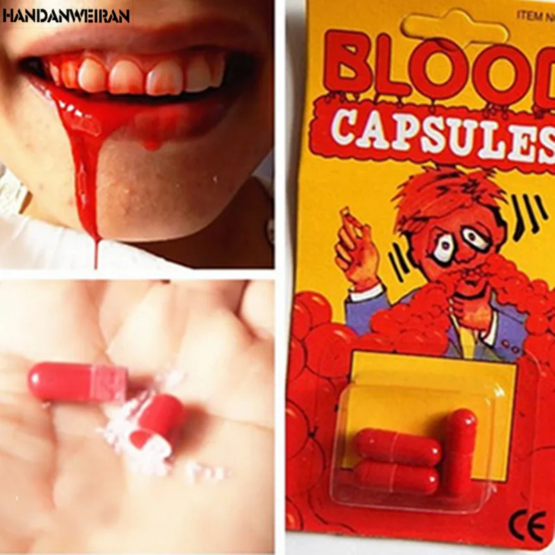 

Free Shipping Funny Blood Pill Trick Toys Whimsy Prop Vomiting Blood Capsule April Fool's Day Joke Toys