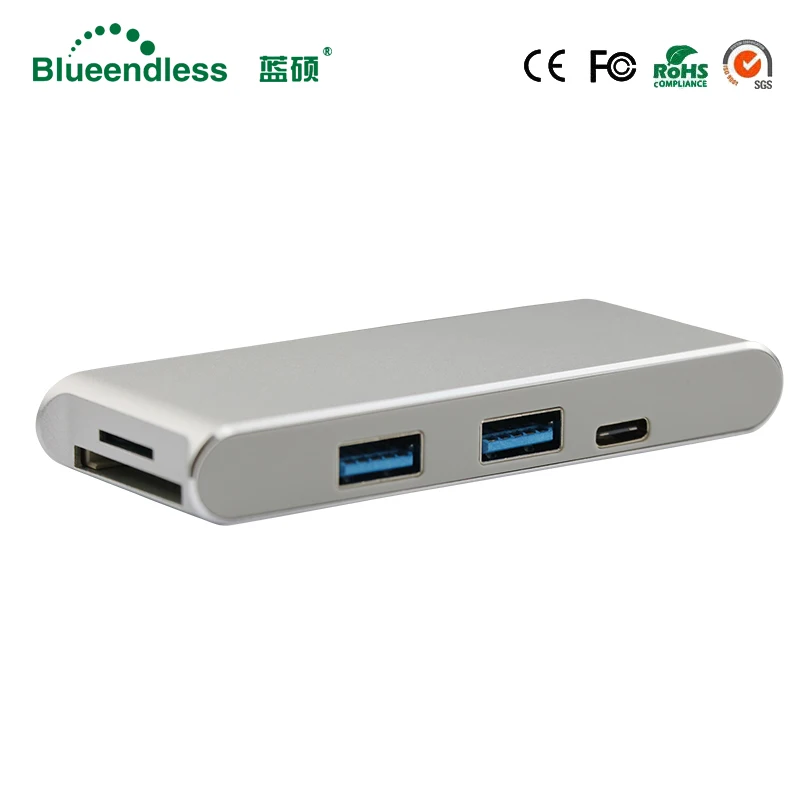 Алюминий тип C USB 3,0 набор втулок для ноутбука высокая скорость 5 Гбит/с внешний 2 порта сплиттер USB-C конвертер кард-ридер